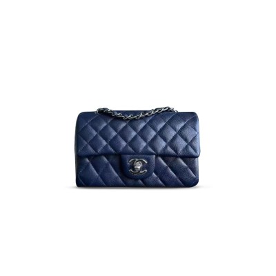 CHANEL CAVIAR QUILTED MINI DOUBLE FLAP DARK BLUE AS1116 (20*12*6cm)